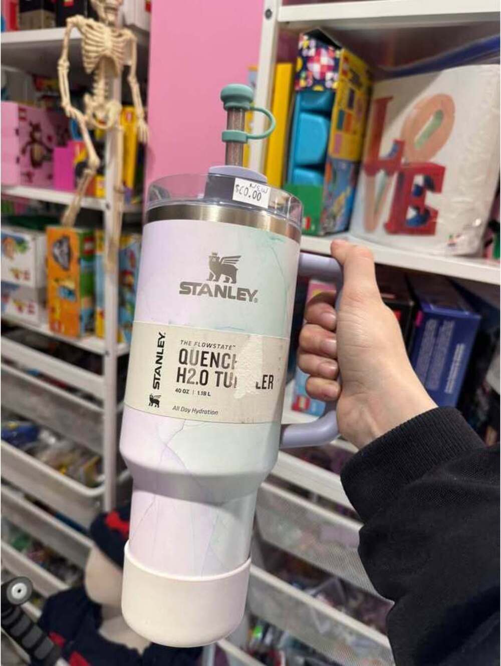 Stanley 40oz tumbler watercolor dusk with boot and topper